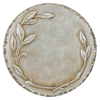 NAT & Jules Floral Laurel Wreath Leaves Pattern Dimensional Indoor Outdoor 12 inch Round Cast Resin