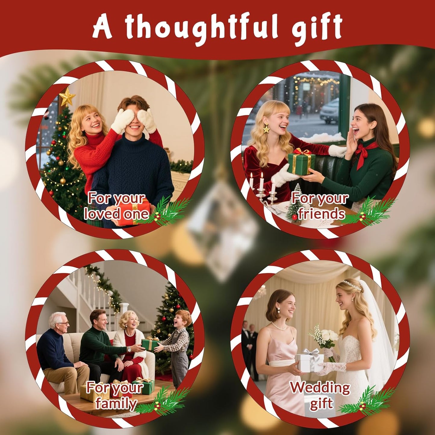 Custom Christmas Ornament Glass-Personalized Christmas Ornaments with Photo/Name/Date/Text,Wedding
