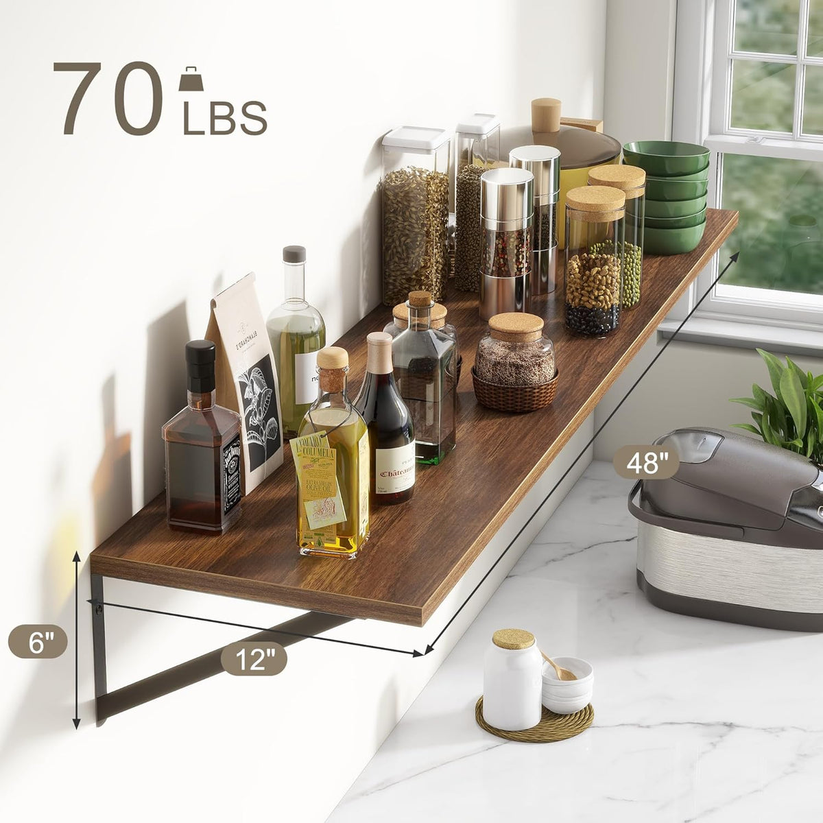 12 Inch Deep Floating Shelves,48W x 12D Floating Shelves, Deep Wall Shelves Bracket Set of 2, Large
