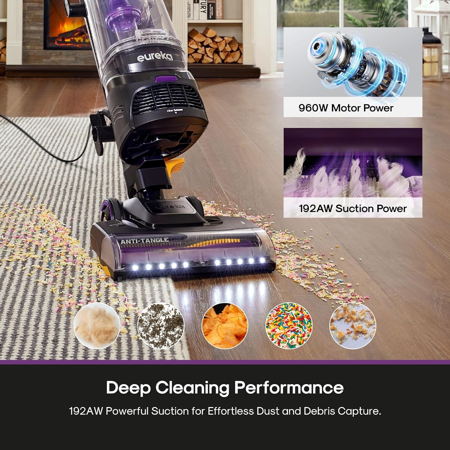 Eureka FlexReach Powerful Upright Vacuum Cleaner for Carpet and Hard Floor, Lift-Away Vacuum with