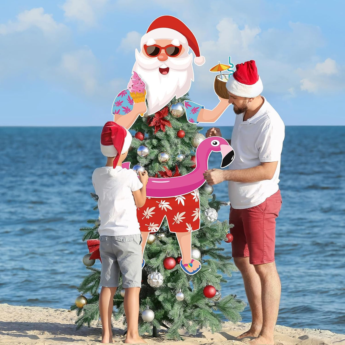 Christmas Tree Topper Hawaii Christmas Decoration Santa Claus Tree Topper Flamingo Ice Cream