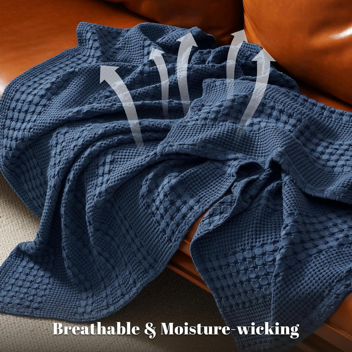 PHF 100% Cotton Waffle Weave Throw Blanket, Soft Lightweight Breathable Cozy Summer Throws for