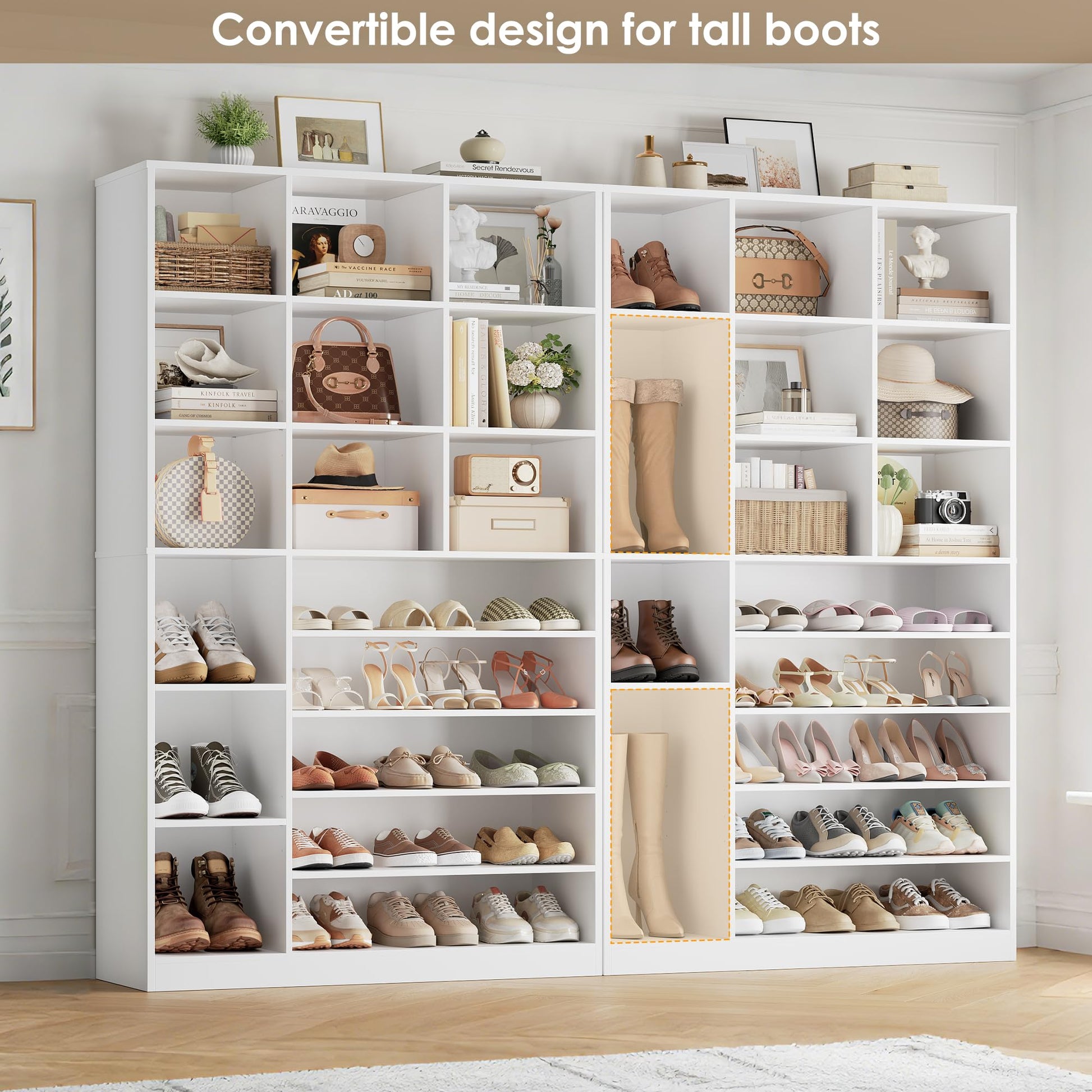 Keyluv 74" Tall Shoe Storage Cabinet with 12 Cubes &5-Tier Shoe Rack, White