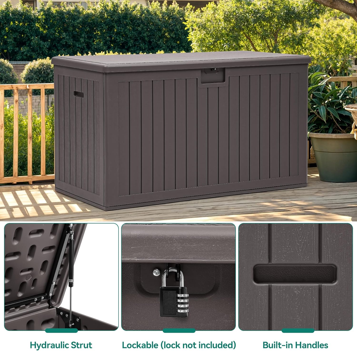 YITAHOME 200 Gallon Double-Wall Deck Box with Divider & Side Handles, Outdoor Large Storage for