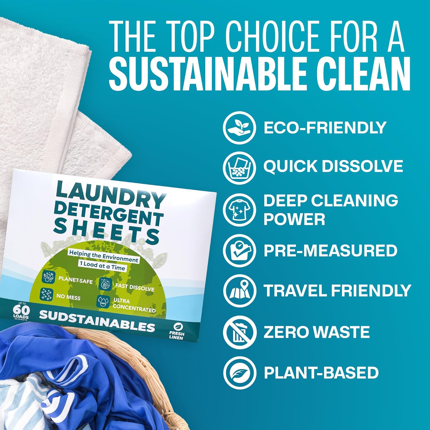Sudstainables Laundry Detergent Sheets (60 Loads) – Eco-Friendly, Zero Waste, Plastic-Free Laundry