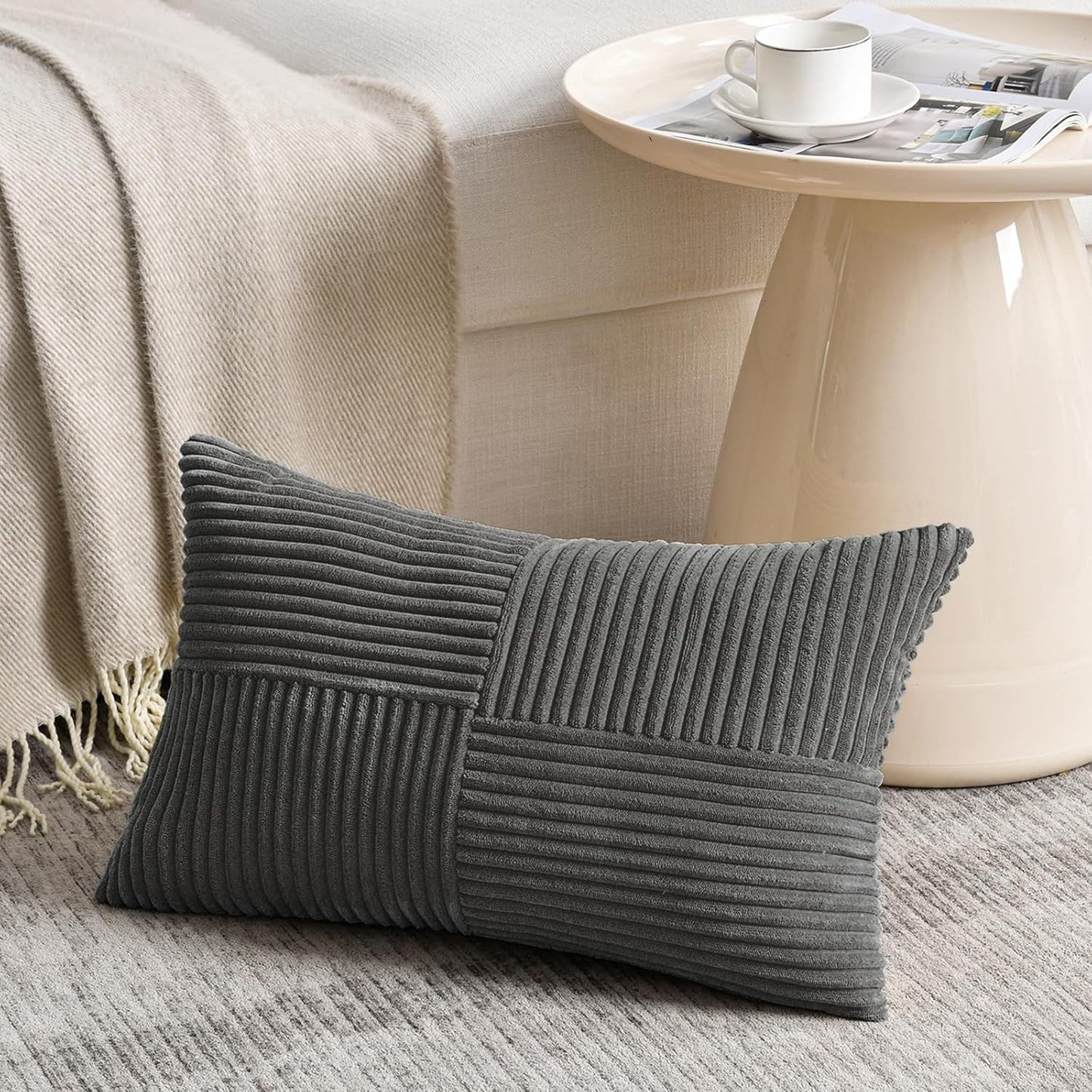 Fancy Homi 2 Packs Dark Gray Lumbar Decorative Throw Pillow Covers 14x24 Inch for Living Room Couch
