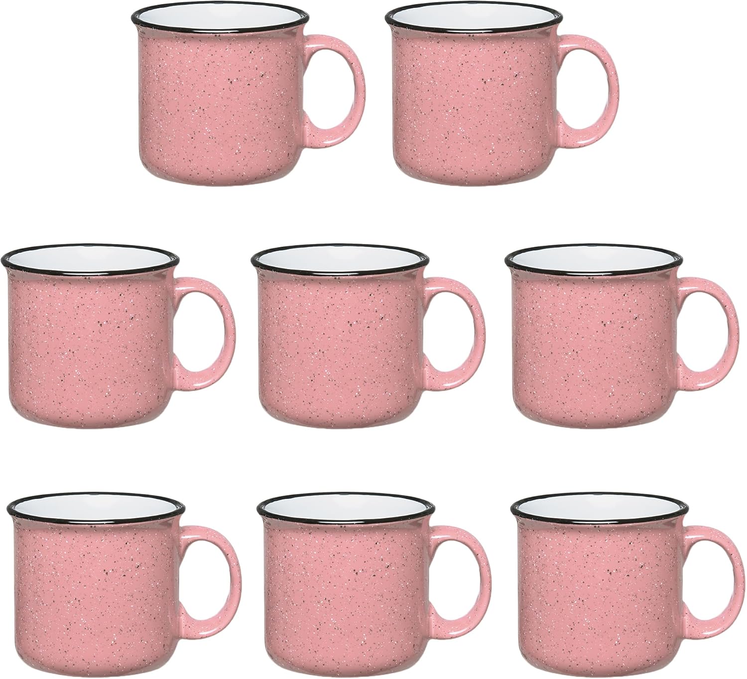 Set of 8 Ceramic Campfire Mugs – 15 Oz, Pink – Coffee & Tea Cups for Home, Work, Travel, Camping