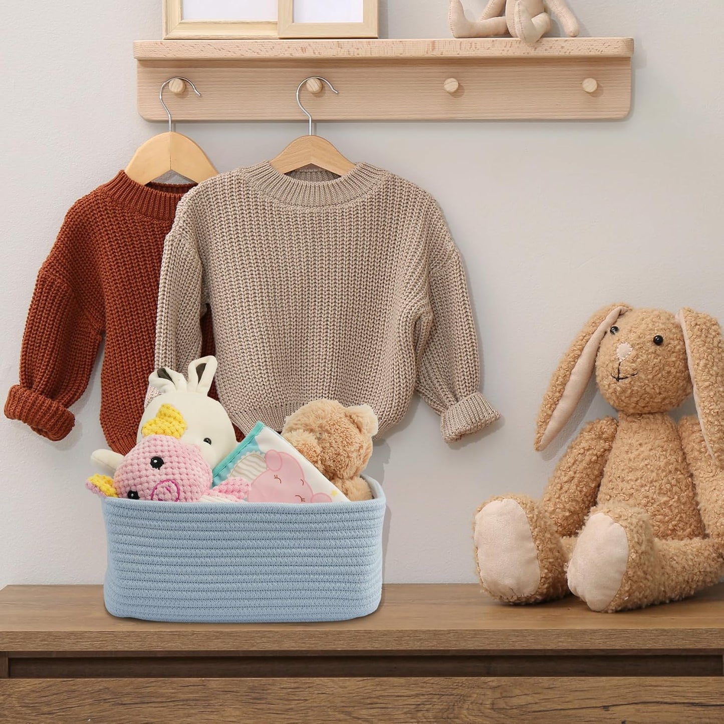 Small Woven Storage Baskets 13“X9”X5“ Decorative Rope Bins for Organizing Shelves, Closets, and