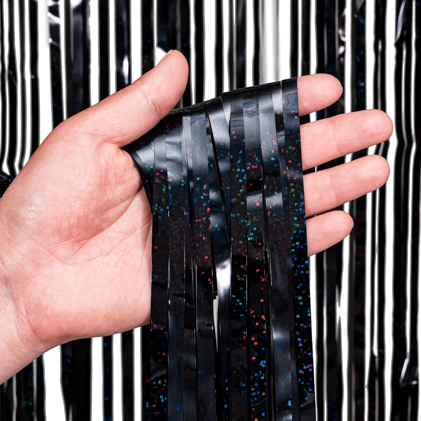 Black Tinsel Curtain Party Backdrop - GREATRIL Party Streamers Backdrop Foil Fringe Curtains for