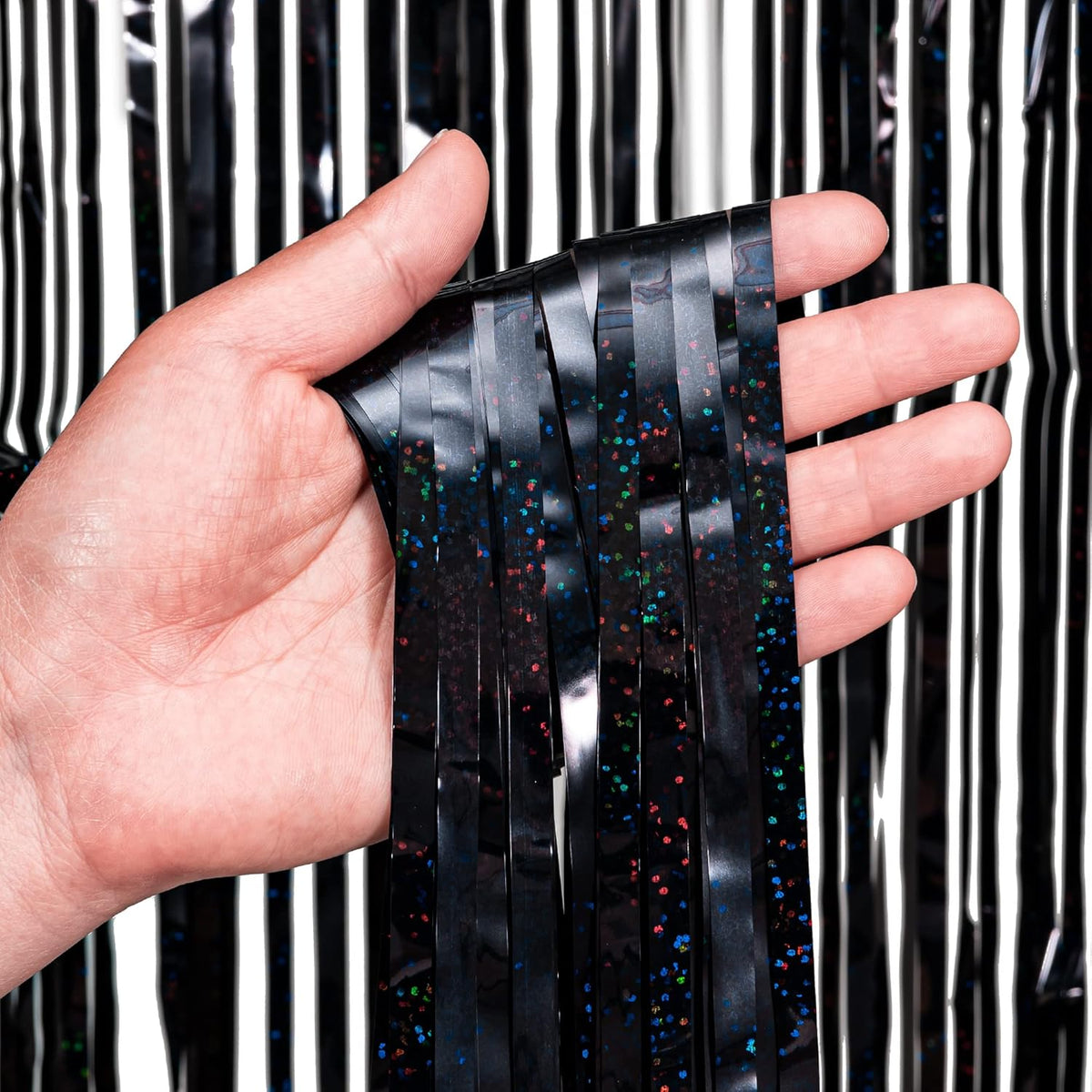 Black Tinsel Curtain Party Backdrop - GREATRIL Party Streamers Backdrop Foil Fringe Curtains for