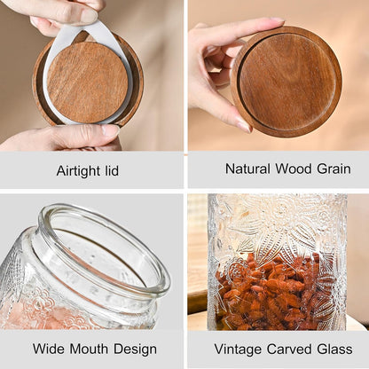 32oz Vintage Glass Jar With Lid, Glass Storage Containers, Airtight Kitchen Storage Containers For
