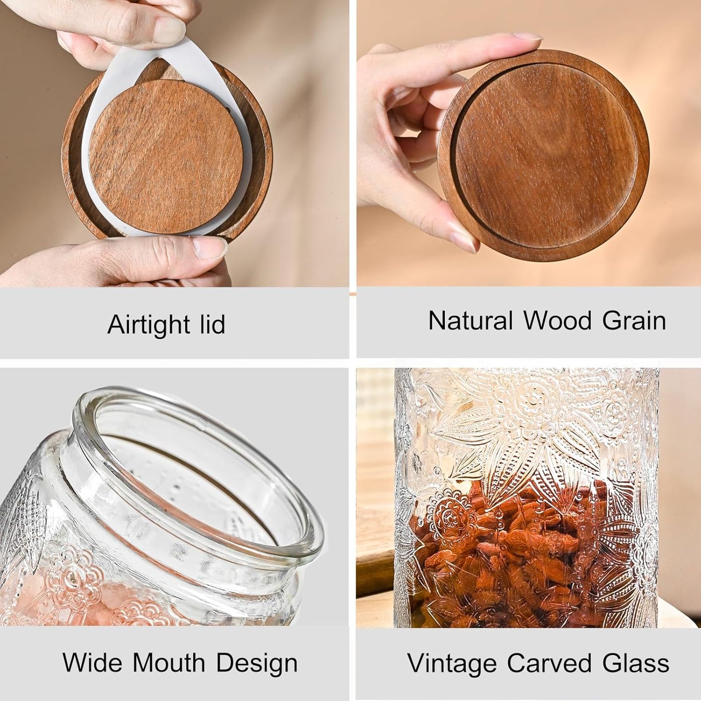 3-Pack 32oz Glass Jar With Airtight Lid,Kitchen Canisters For Countertop,Coffee Sugar Container