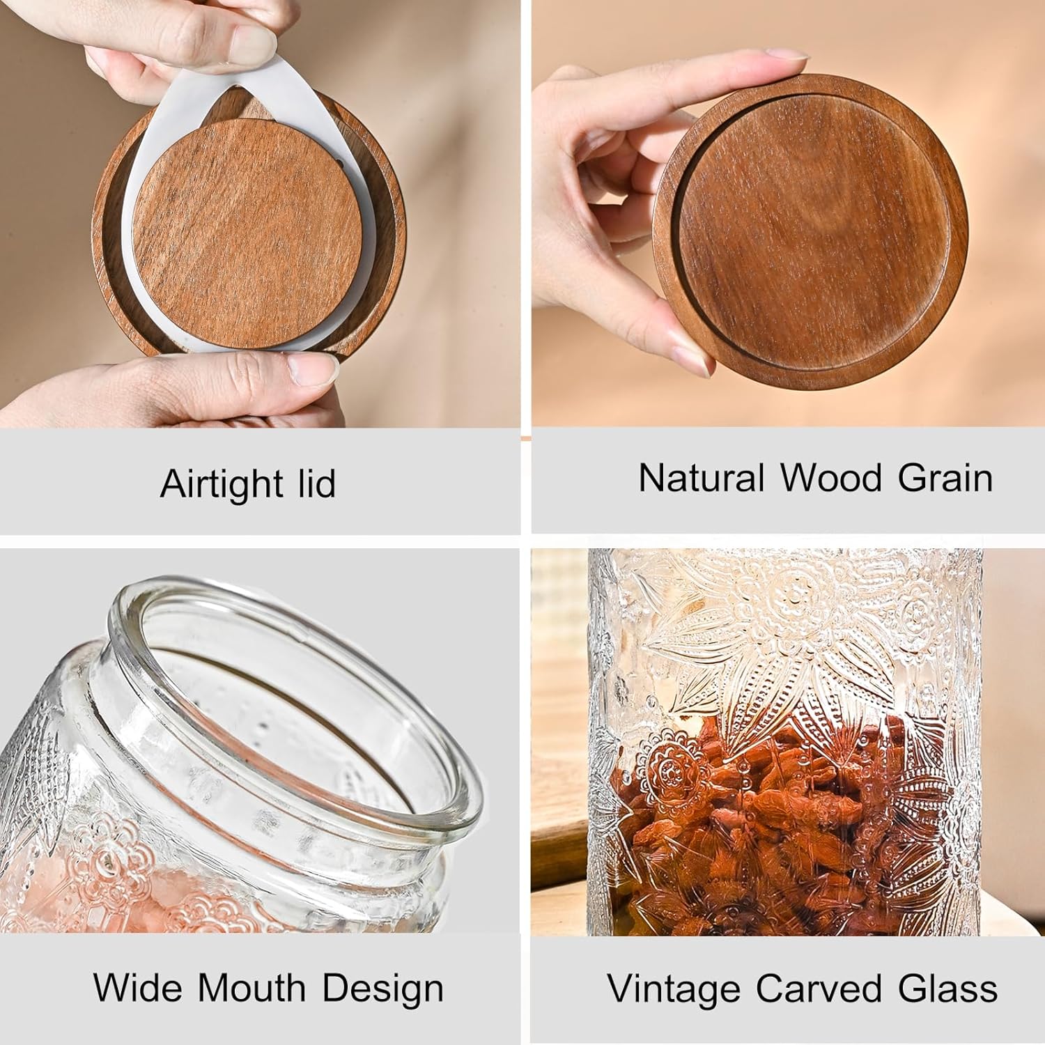 32oz Vintage Glass Jar With Lid, Glass Storage Containers, Airtight Kitchen Storage Containers For
