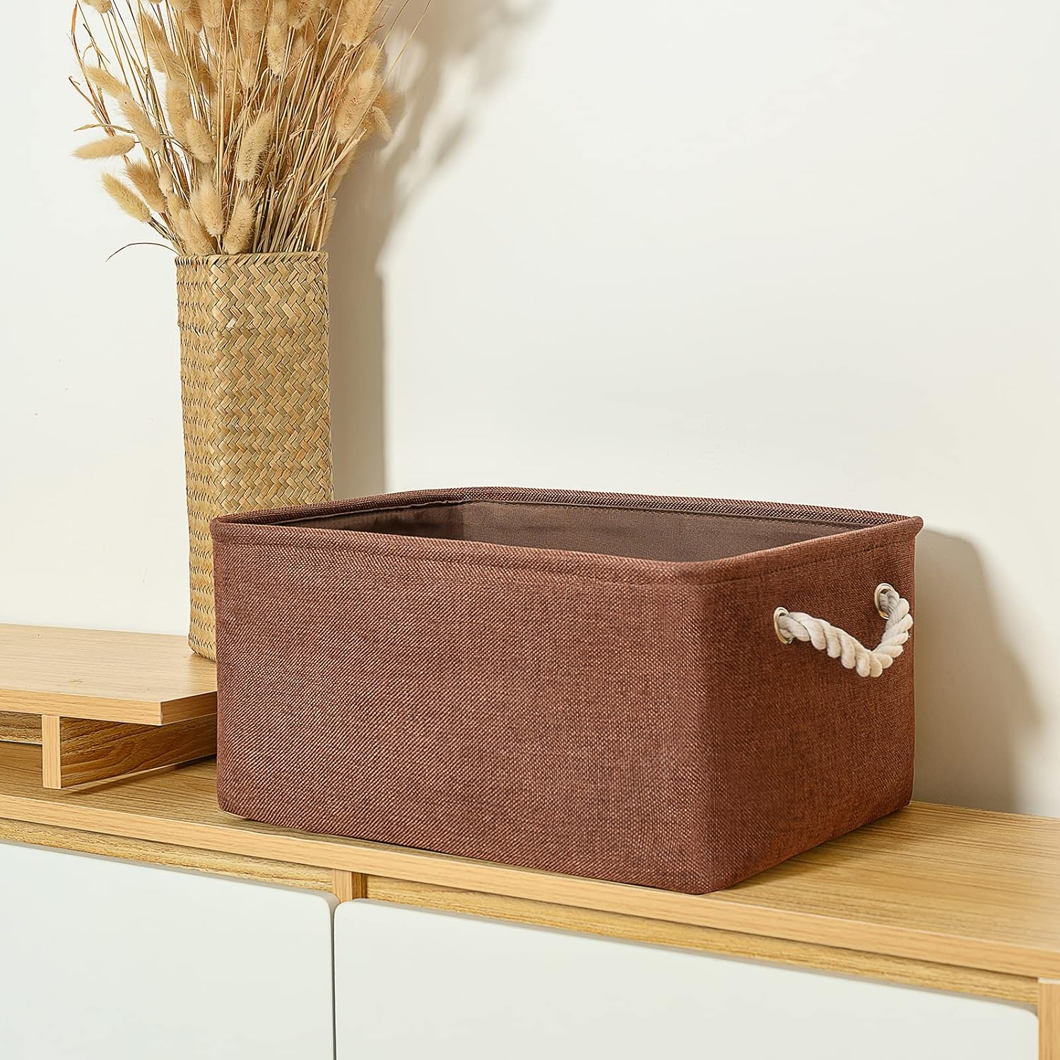 TheWarmHome Decorative Basket Rectangular Fabric Storage Bin Organizer Basket with Handles for