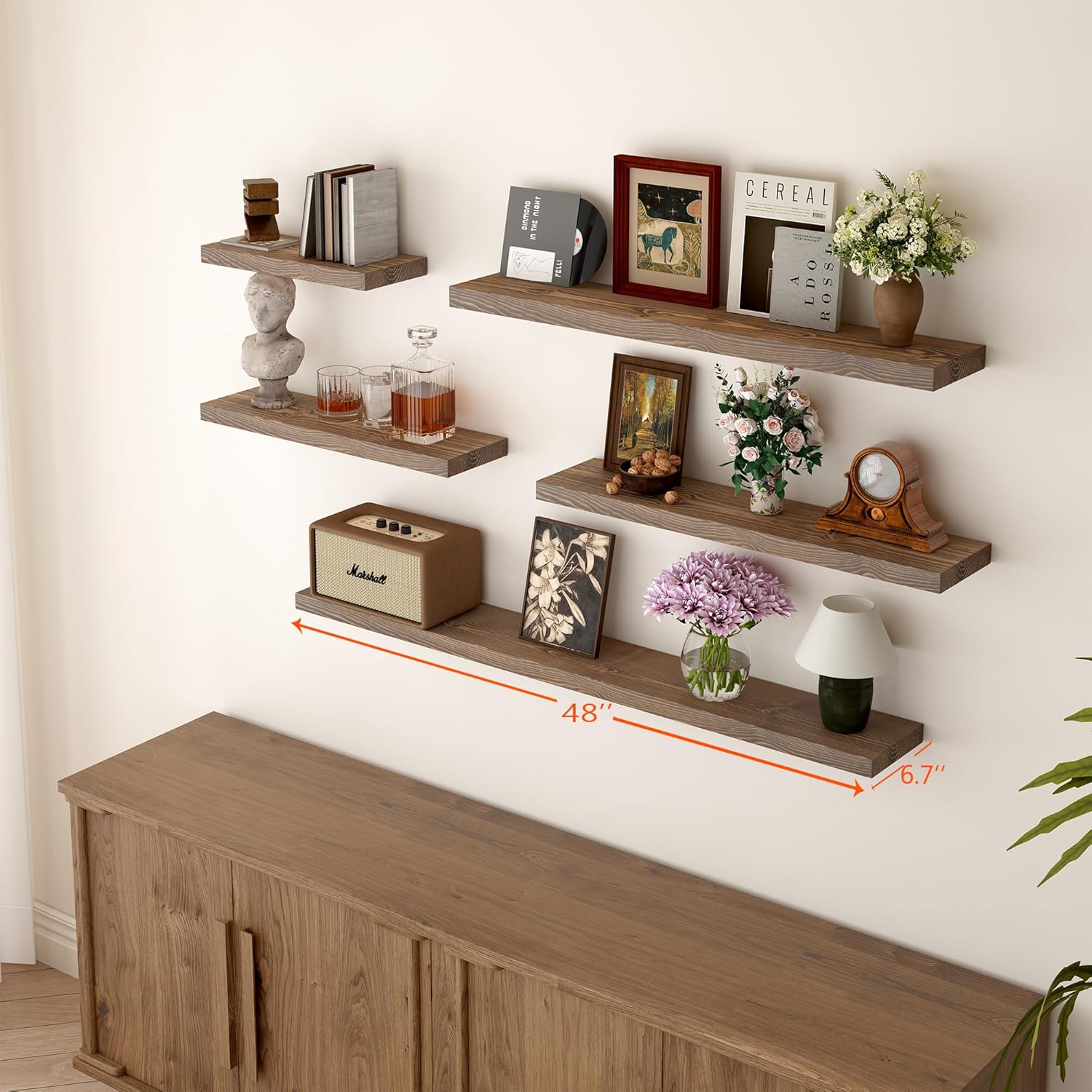 BGMG Floating Shelves for 48 inch Long Set of 2,Wide Rustic Wooden Wall Shelves for Bathroom Living
