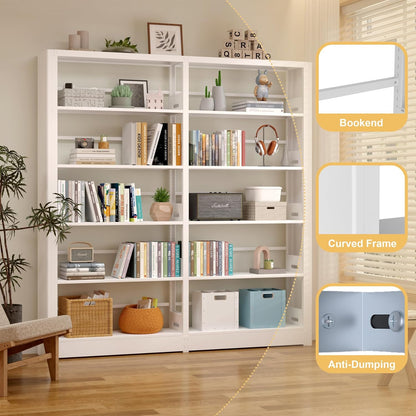 5-Tier Industrial Book Shelf, White Bookcases and Bookshelves,Tall Metal Bookcase Storage
