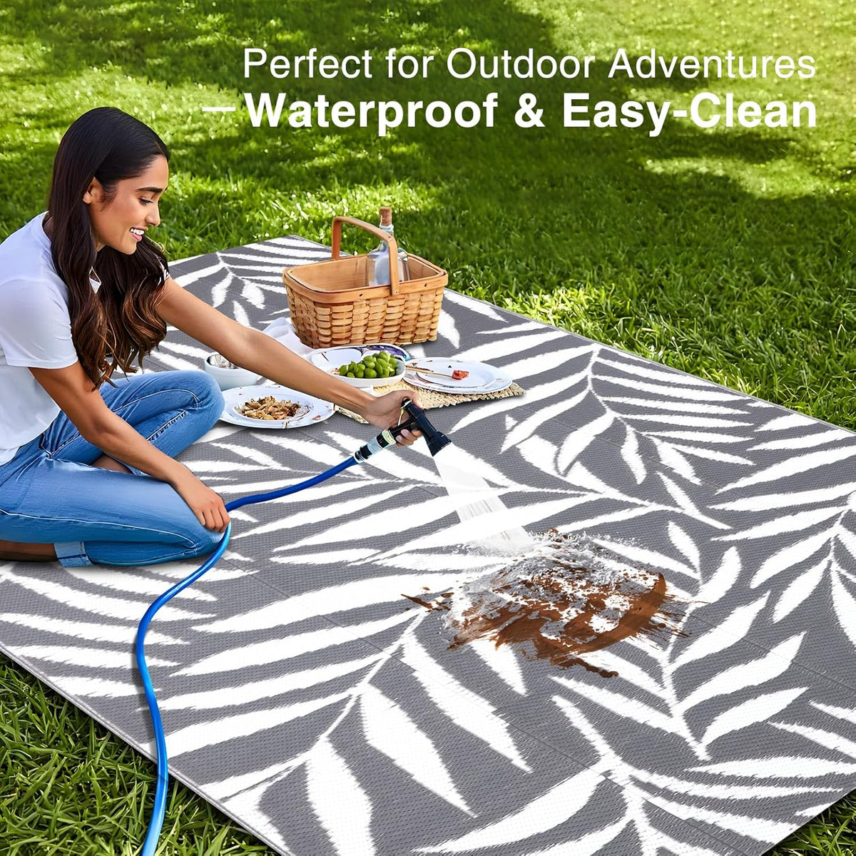 OLANLY Waterproof Outdoor Rug 5x8 ft, Reversible Outdoor Plastic Straw Rug with Leaf Pattern, RV