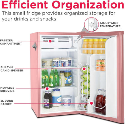 Frigidaire EFR376 Retro Bar Fridge Refrigerator with Side Bottle Opener, 3.2 cu. Ft, Pink/Coral