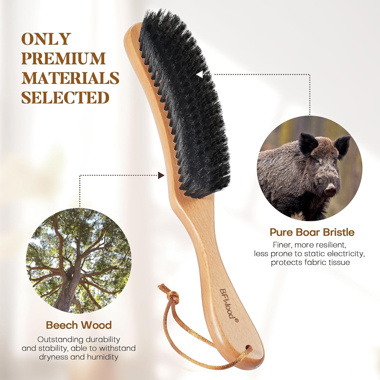 BFWood Clothes Brush - Boar Bristle Hat Brush Lint Brush for Suits, Cashmere, Wool, Velvet, Suede