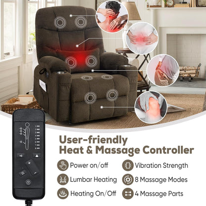 Oversized Dual Motor Lay Flat Power Lift Recliner Chair with Massage, Heating, Lumbar Pillow, USB &