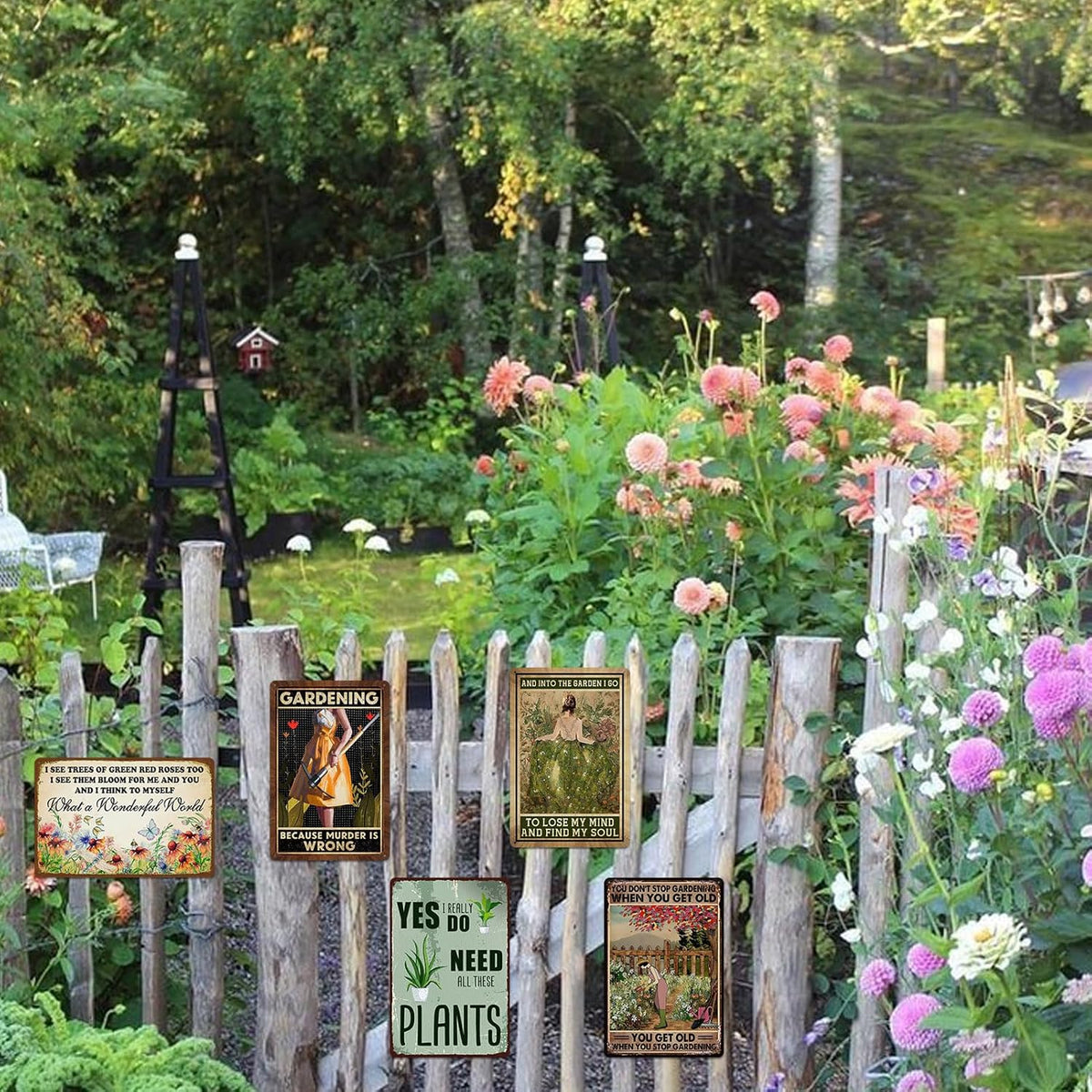 5 Pack Garden Signs Vintage Metal Tin Signs For Outside Garden Signs Decorative Outdoor Plant Lover