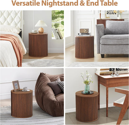 AVZEAR Small Round Side Table Fluted Night Stand Set of 2, Mid Century Modern End Table with