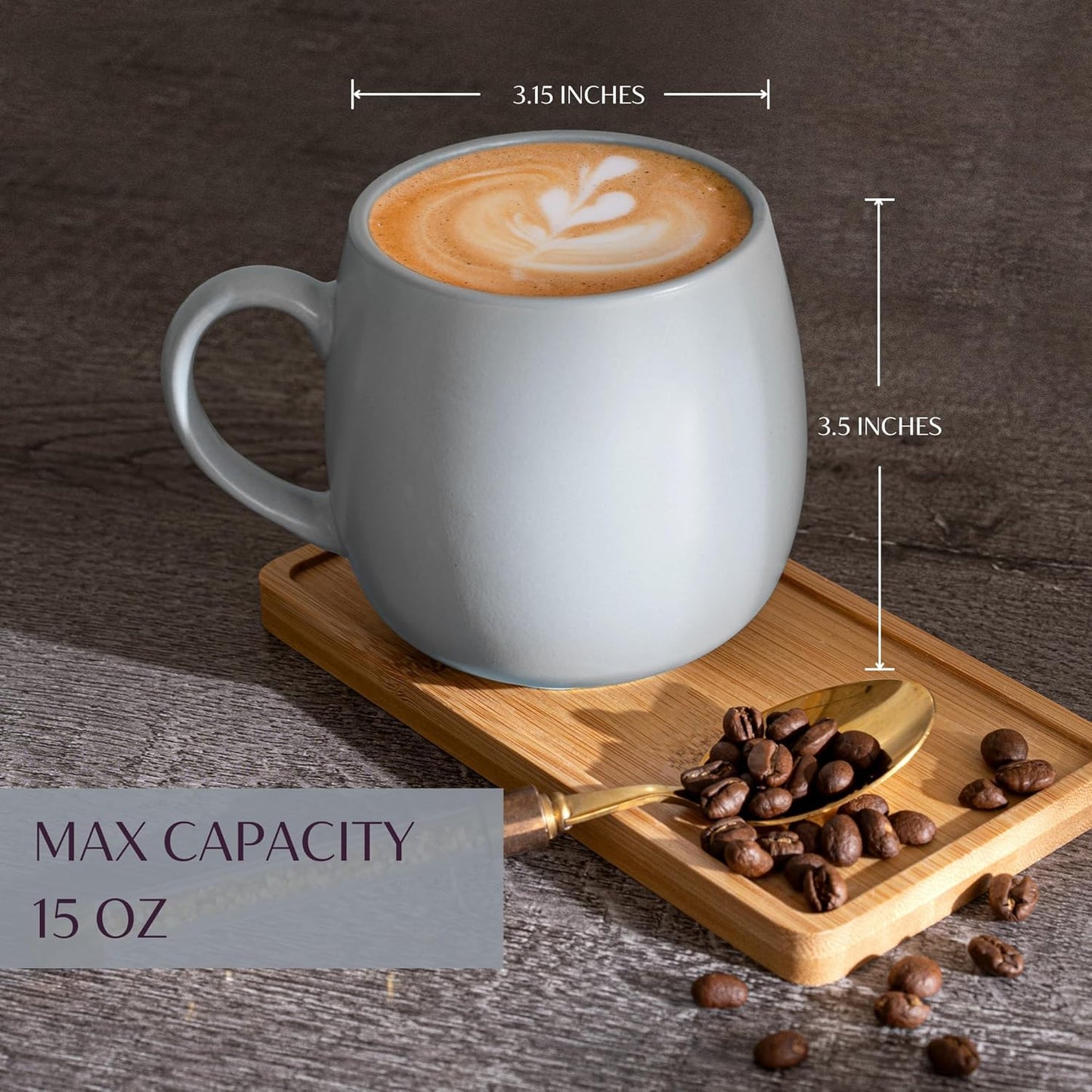 Ceramic Coffee Mugs Set of 6, 14oz - Modern Scandinavian Aesthetic - Microwavable Stoneware Coffee