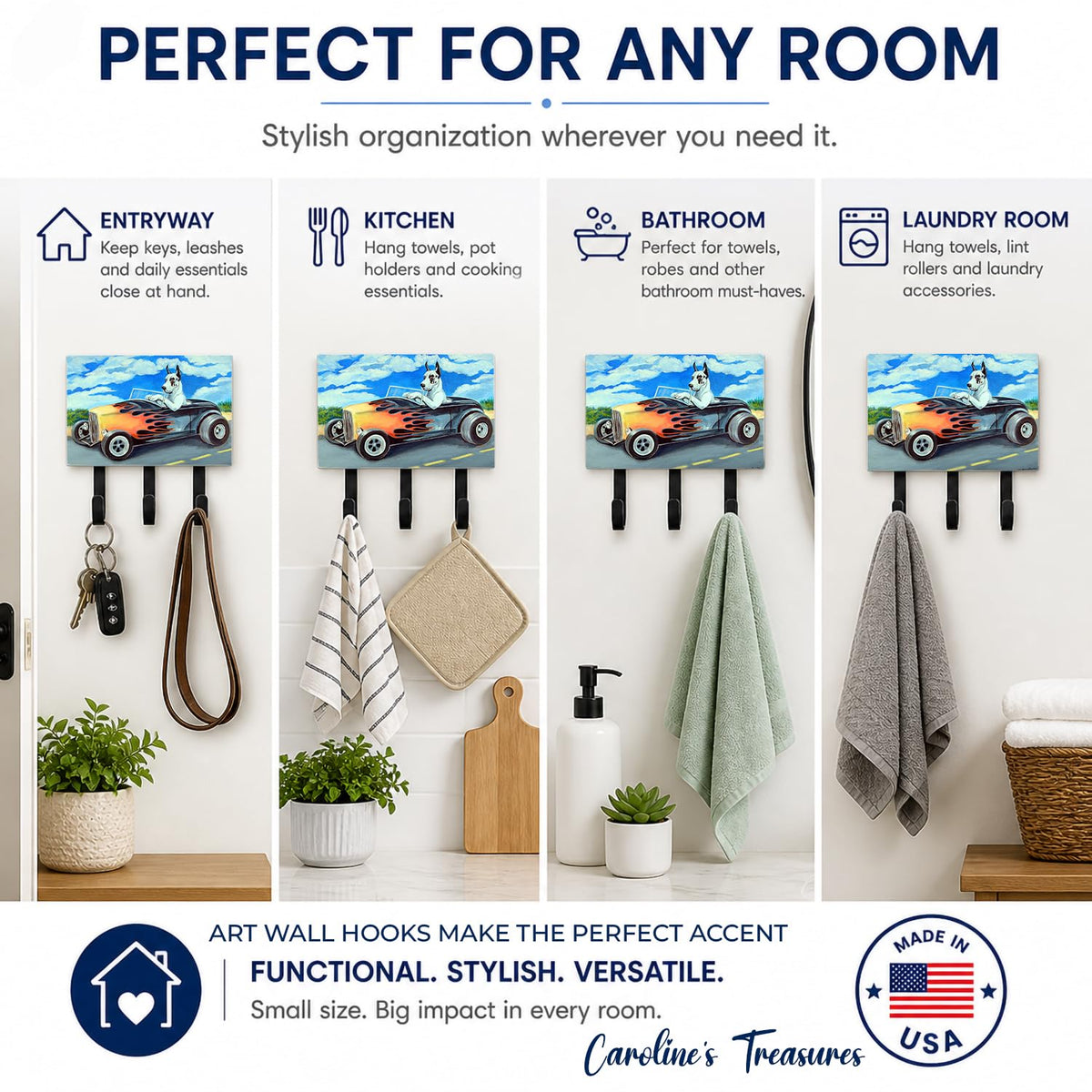 Caroline's Treasures 7502TH68 Great Dane Leash or Key Holder, Wall Hooks, Key Hooks Holder, Coat