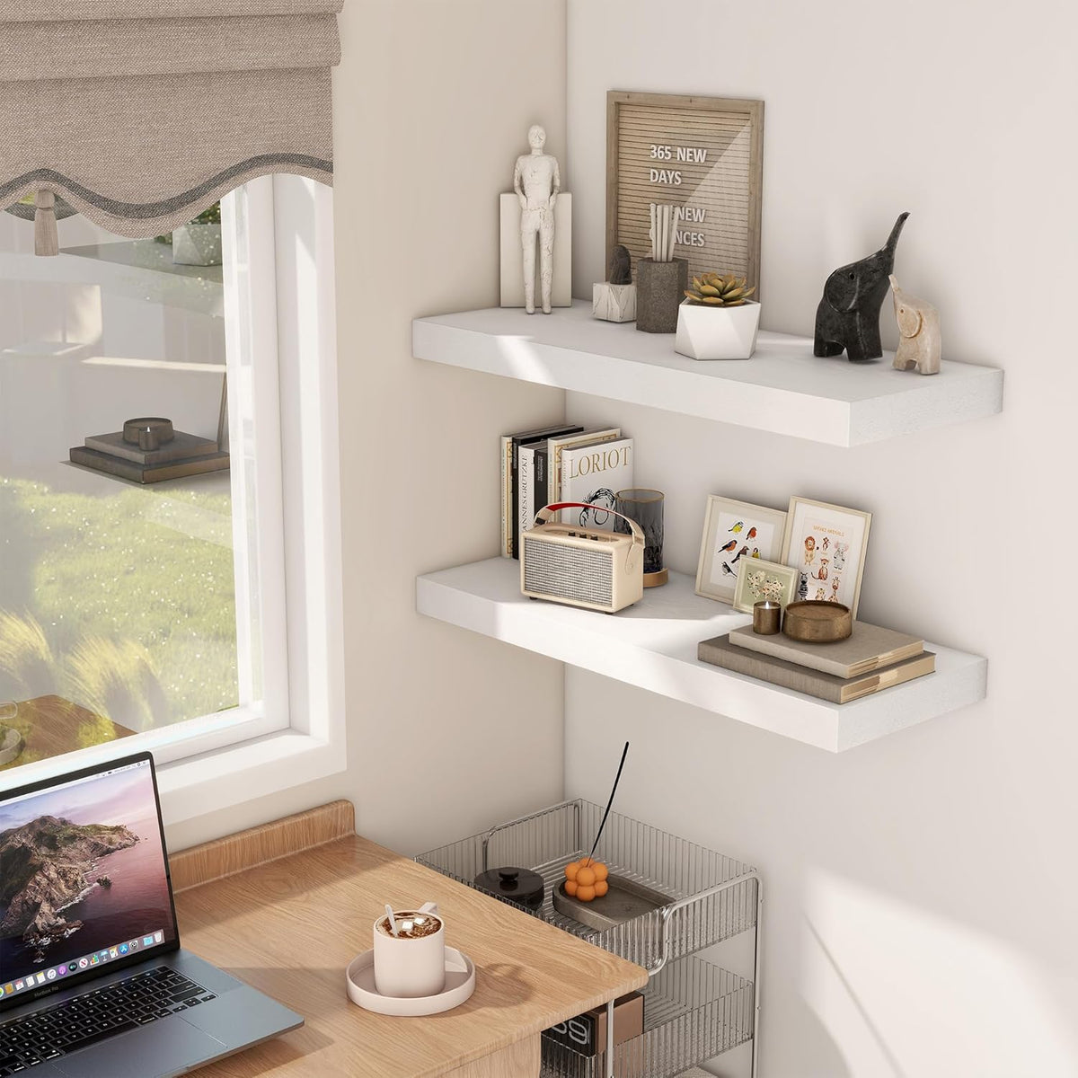 Fun Memories 30 Inch Floating Shelves White, 12 Inch Deep Floating Shelf for Books, 30 x 12 x 2