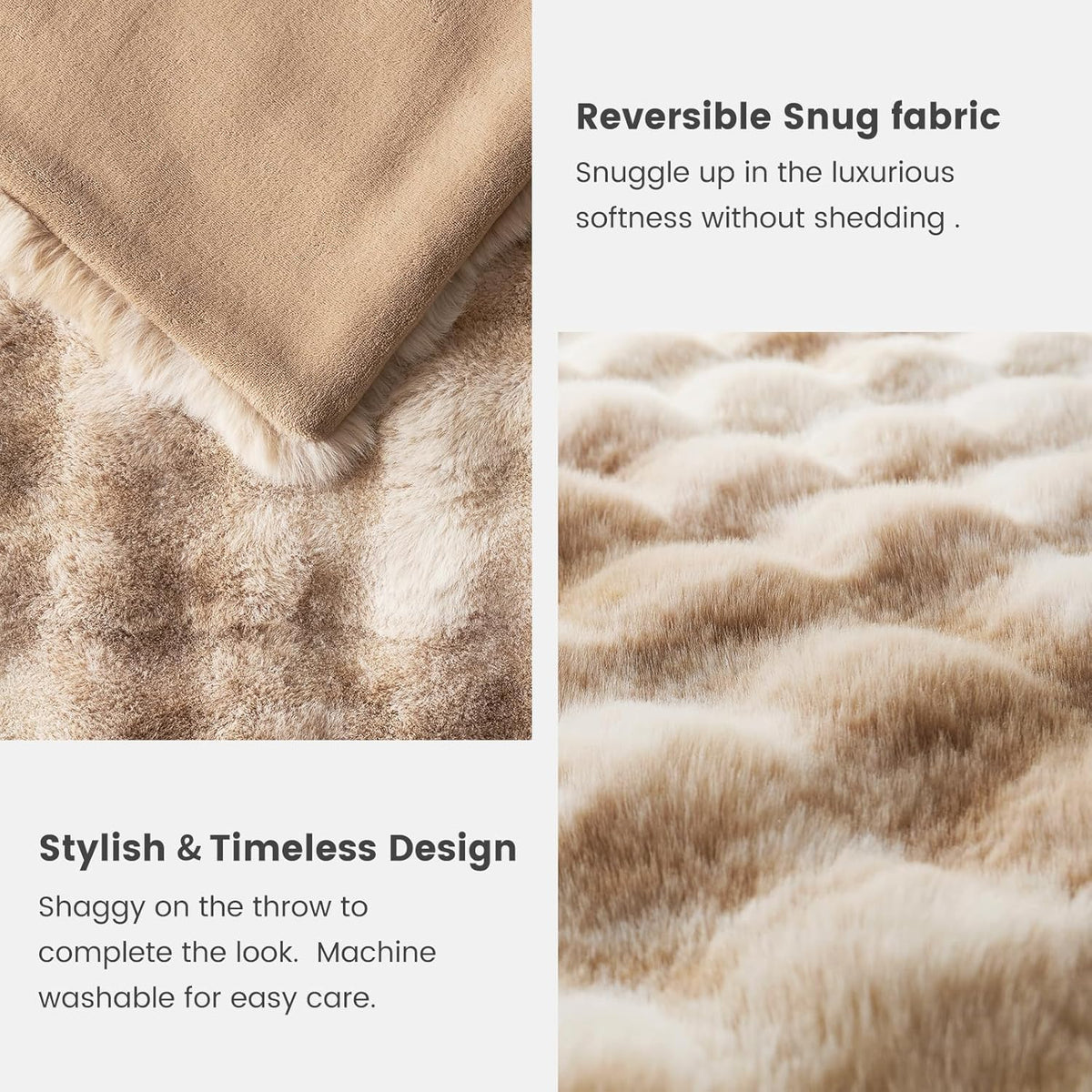 Cozy Bliss Faux Fur Throw Blanket for Couch, Fuzzy Soft Plush Thick Bubble Blanket for Sofa Bedroom