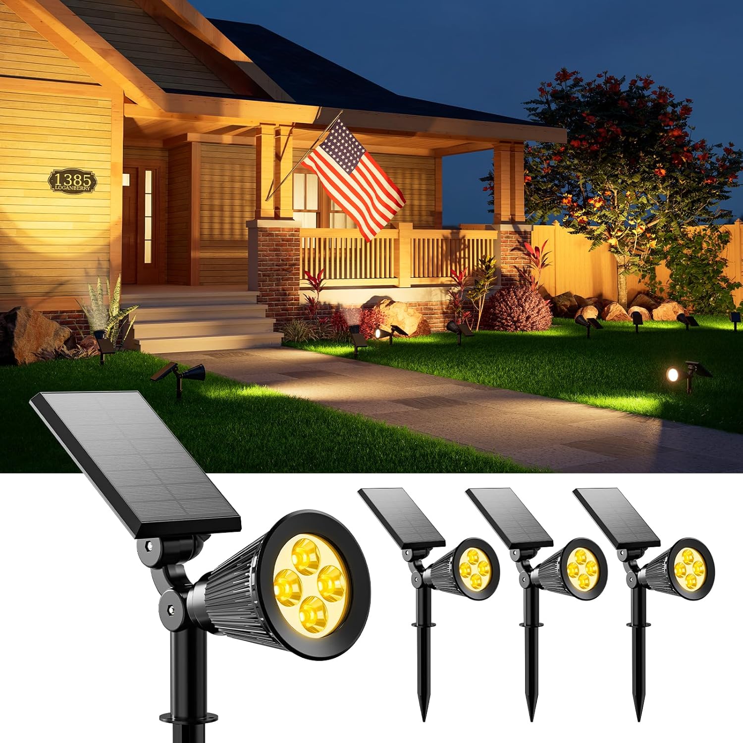 4 Pack Solar Spotlights Outdoor Waterproof for Tree, Statue, Flower, Mailbox, Bush, Wall, Bright