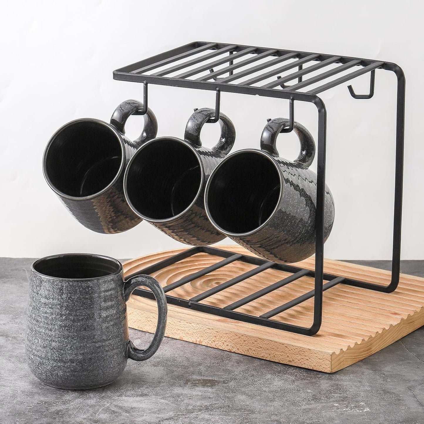 Hasense Dark Grey Coffee Mugs Set of 4, 12oz Ceramic Coffee Cups, Latte Mug with Large Handle for