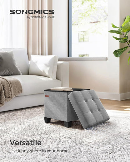 SONGMICS Storage Ottoman, Small Ottoman Foot Rest with Legs, 15 x 15 x 15.7 Inches Foot Stool, Load