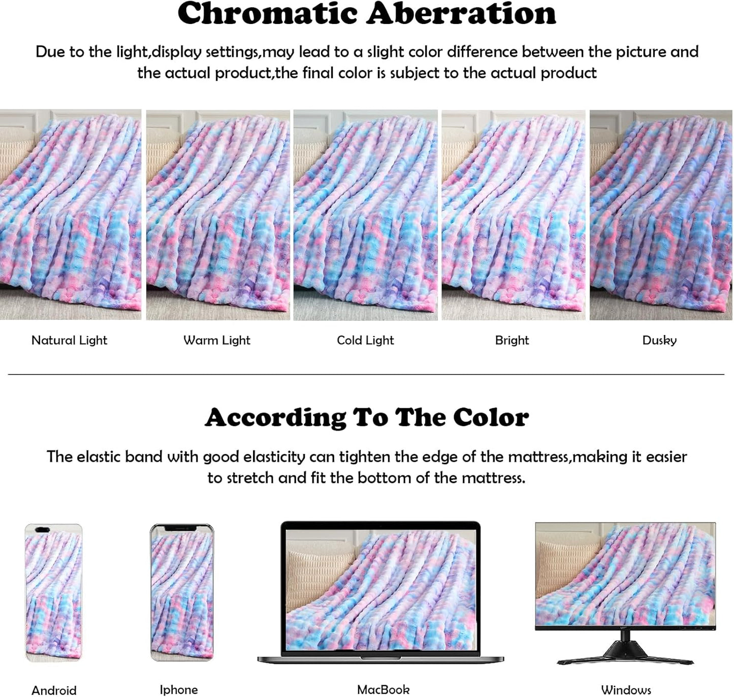 NEWCOSPLAY Faux Fur Throw Blanket Purple Rainbow Luxury Fluffy Thick Warm Bubble Blanket for Couch