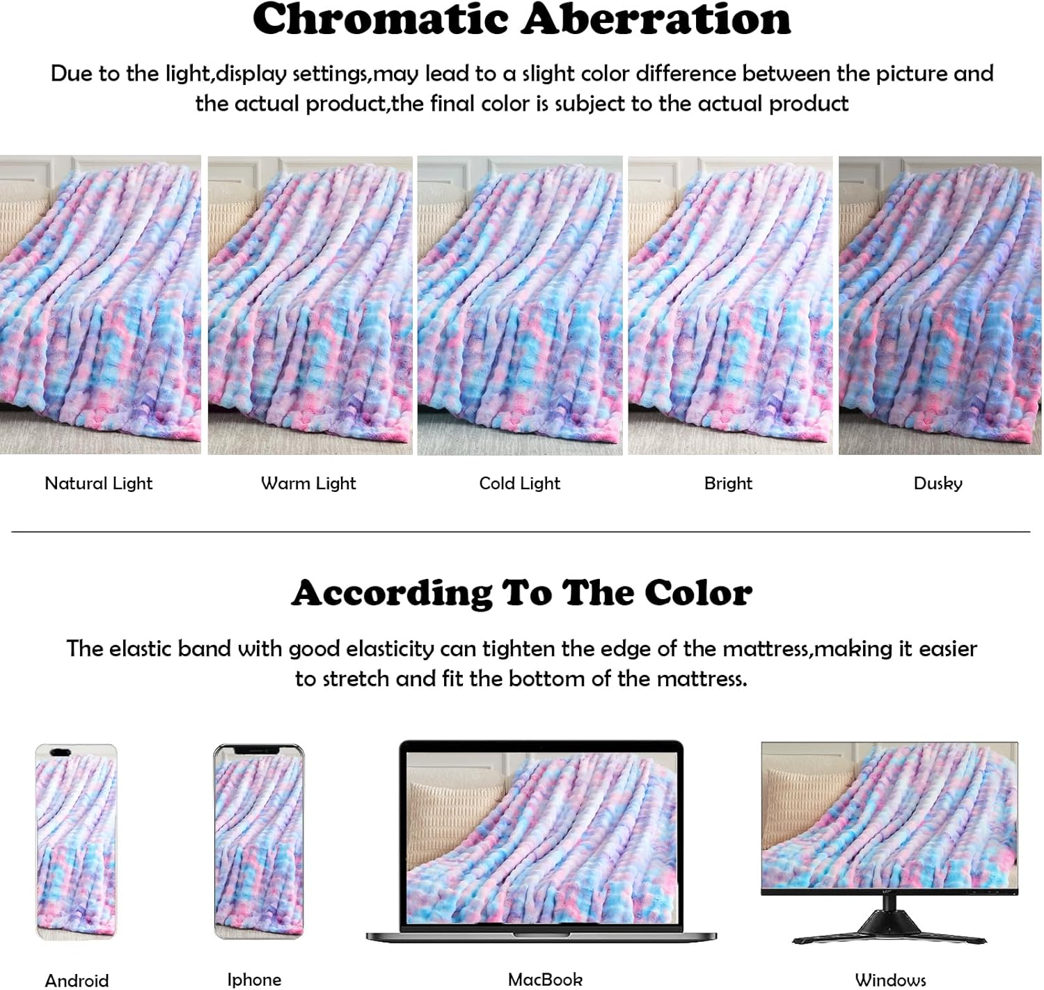 NEWCOSPLAY Faux Fur Throw Blanket Purple Rainbow Luxury Fluffy Thick Warm Bubble Blanket for Couch