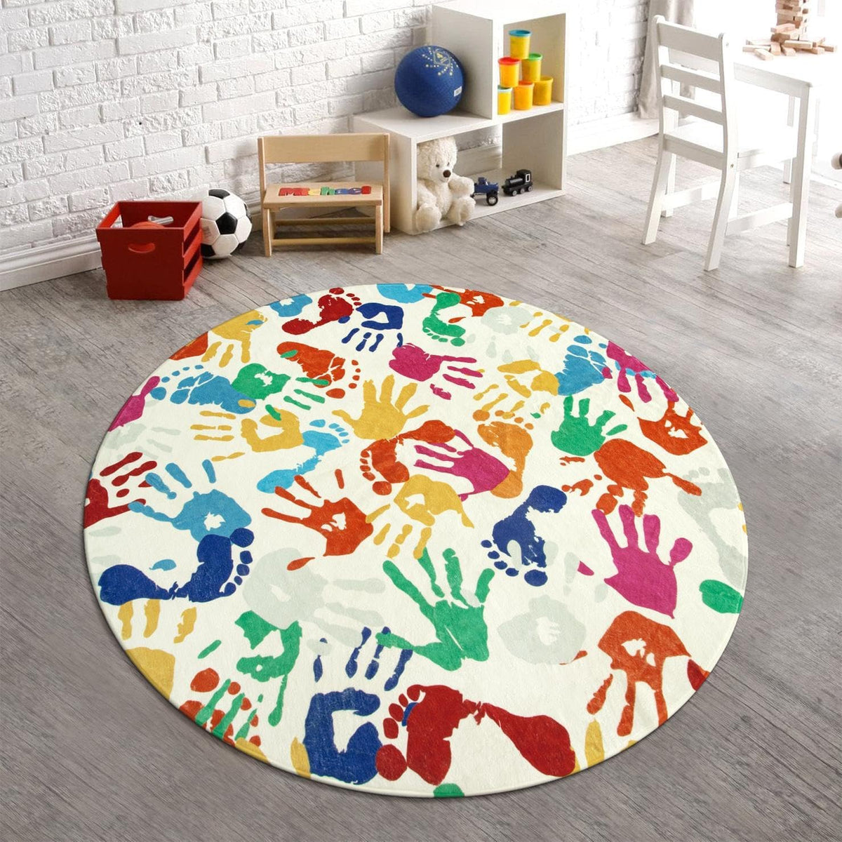 STARUIA Colorful Round Kids Rug 5 Ft, Machine Washable Rug for Playroom, Non-Slip Circle Rugs for