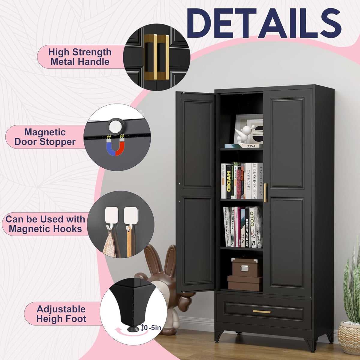 Pantry Kitchen Cabinet with Drawer, 75" Tall Pantry Storage Cabinet, Metal Storage Cabinets with