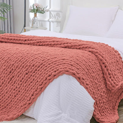 Bigacogo Chunky Knit Throw Blanket for Couch, 40x80 inches, 100% Hand Knitted with Thick Jumbo