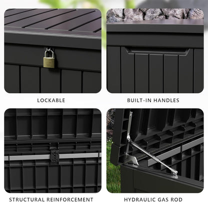 DRATO 230 Gallon Deck Box, Outdoor Large Waterproof Resin Storage Box with Lockable Lid for Patio