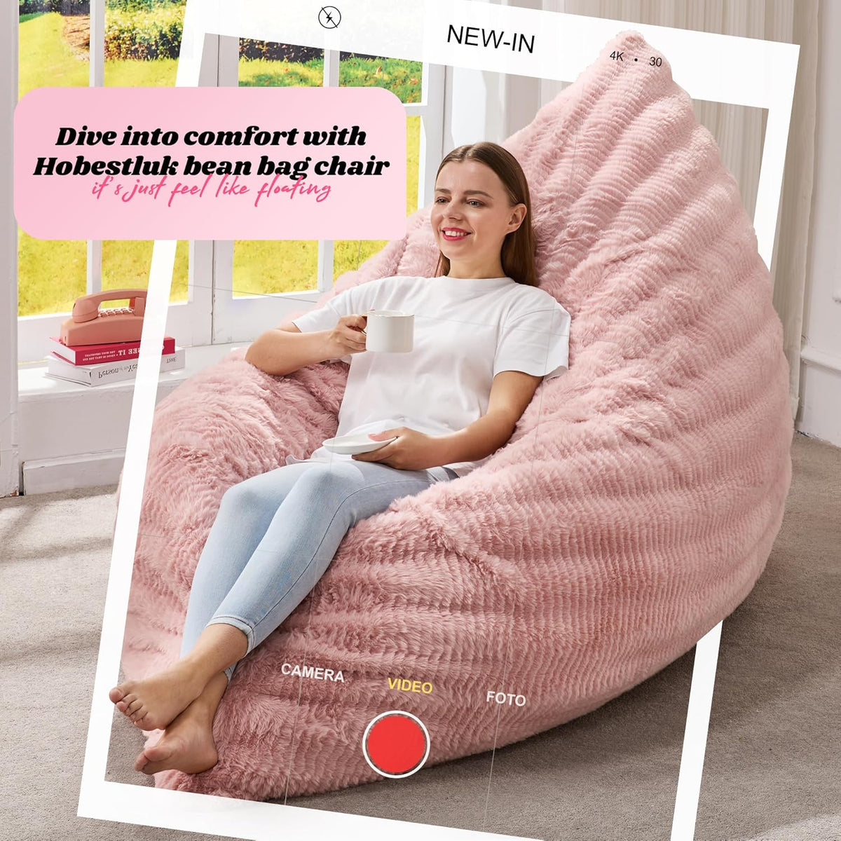 Hobestluk 3 in 1 Bean Bag Chair Giant Bean Bag Chairs for Adults with Ripple Cover Convertible Bean