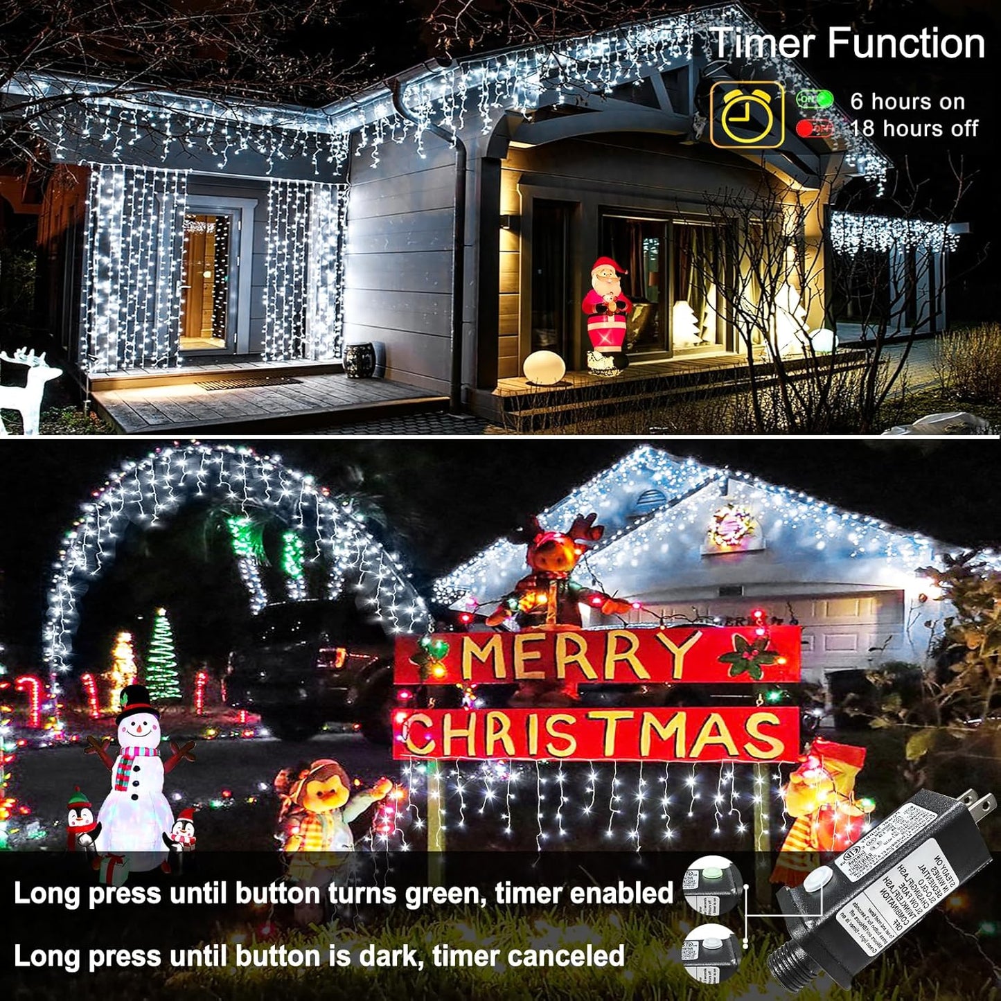 White Christmas Lights Outdoor - 33ft 400 LED Icicle Lights for Outside House, Twinkle Outside