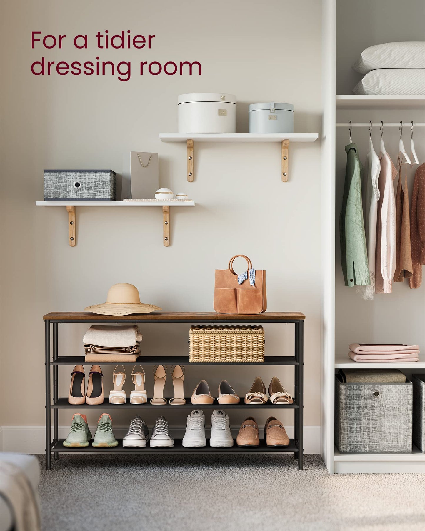 VASAGLE Shoe Rack, 4-Tier Shoe Storage Organizer for Entryway and Closet, Holds 15-18 Pairs of