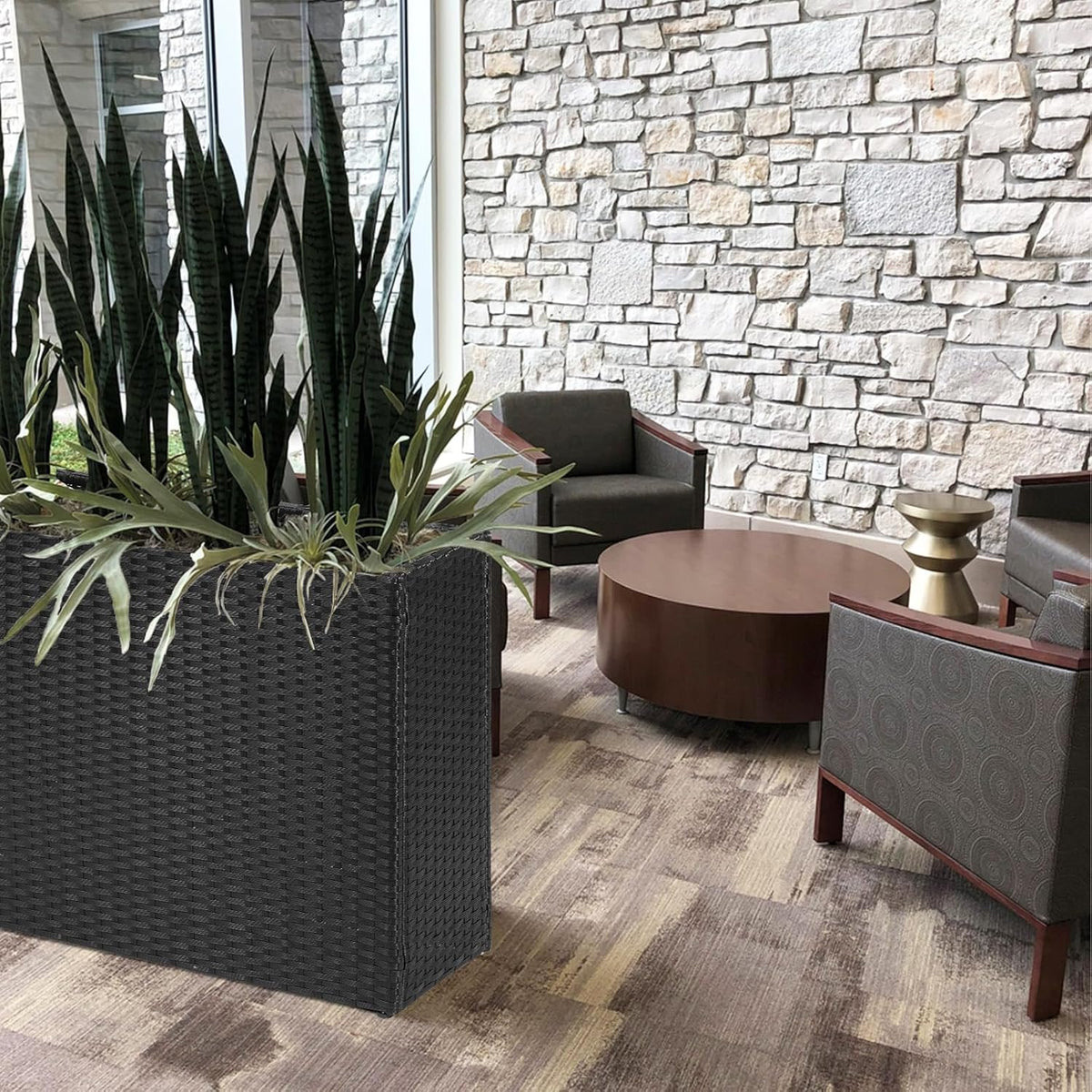 SUNNYPARK Tall Rectangular Planter with Removable Liner, All-Weather PE Rattan Large Modern