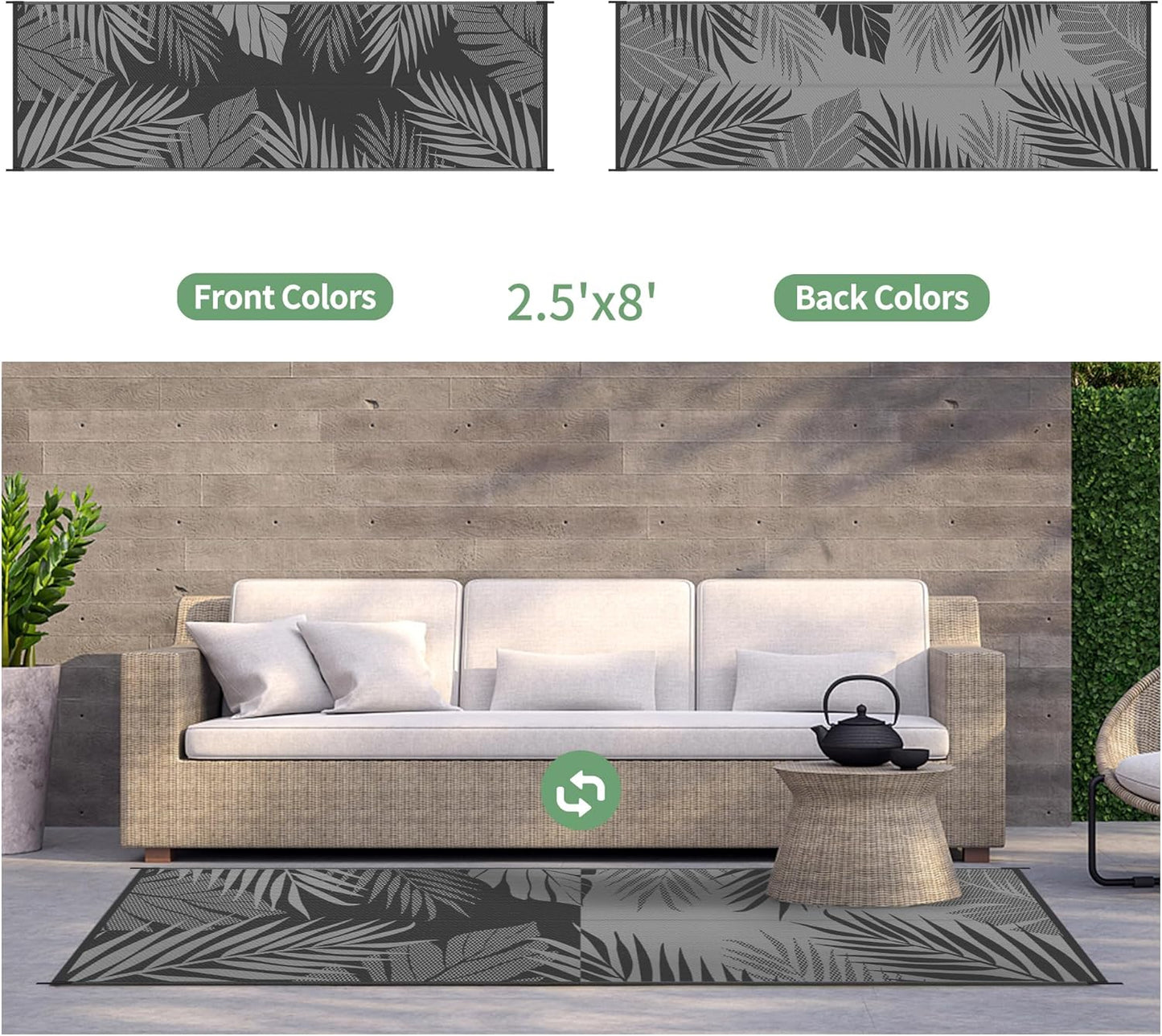 GENIMO Outdoor Rug 2.5' x 8' Waterproof for Patios Clearance, Reversible Outdoor Plastic Straw