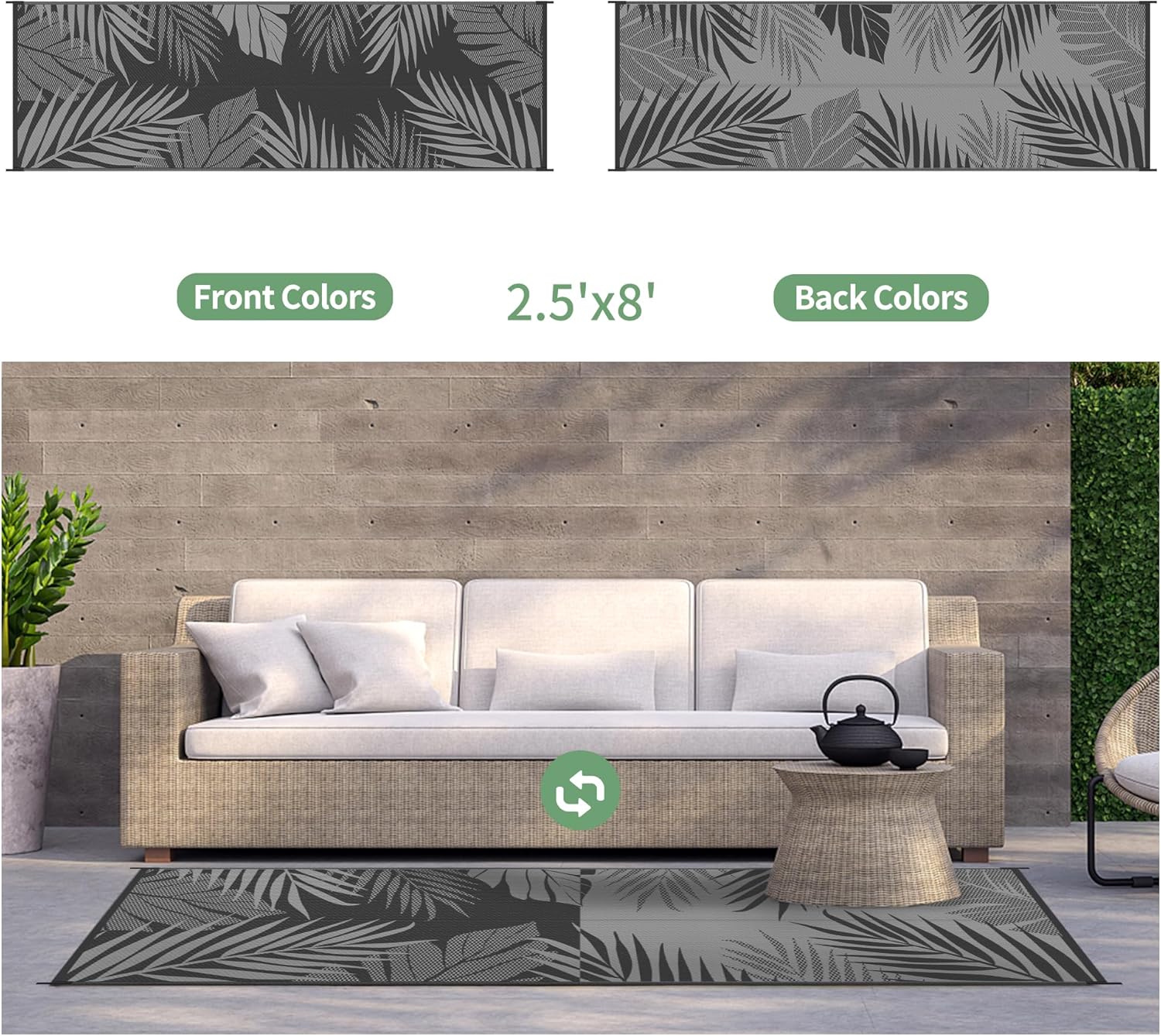 GENIMO Outdoor Rug 2.5' x 8' Waterproof for Patios Clearance, Reversible Outdoor Plastic Straw