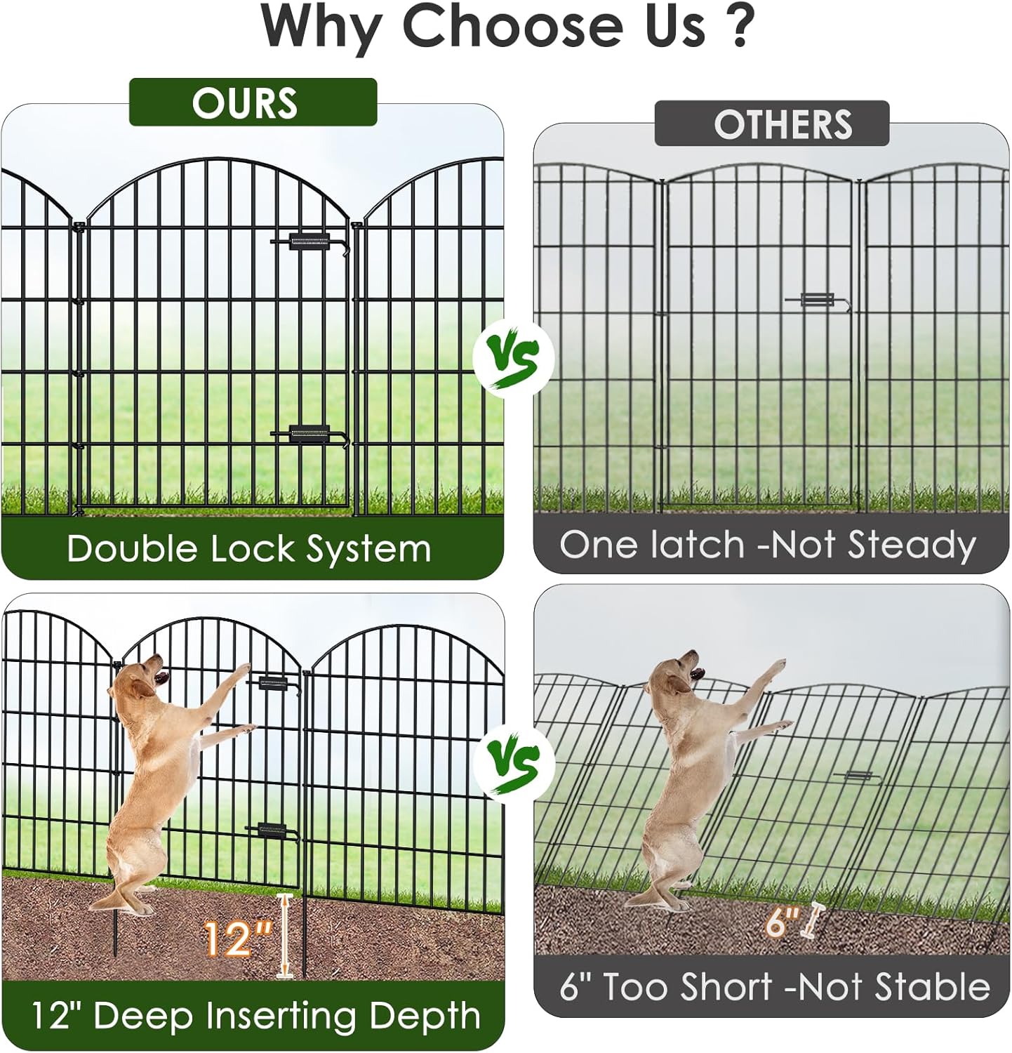 Metal Garden Fence with Gate 36in (H) x 23.3ft (L), 1 Gate+ 9 Panels Dog Fence Border Fence Animal
