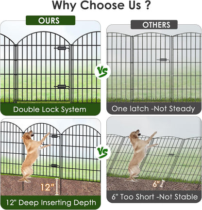 Metal Garden Fence with Gate 36in (H) x 23.3ft (L), 1 Gate+ 9 Panels Dog Fence Border Fence Animal