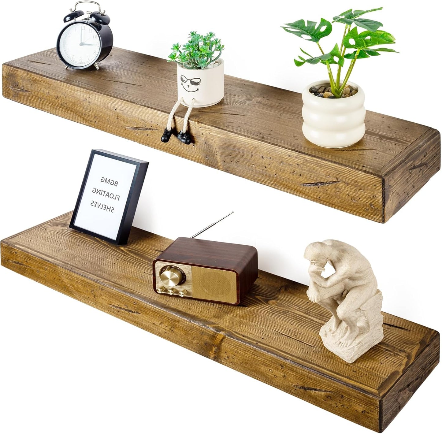 Floating Shelves 3 inch Thick for Wall Set of 2,Solid Pine Wood Wall Mount Shelf for Kitchen Living