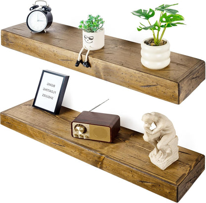 Floating Shelves 3 inch Thick for Wall Set of 2,Solid Pine Wood Wall Mount Shelf for Kitchen Living