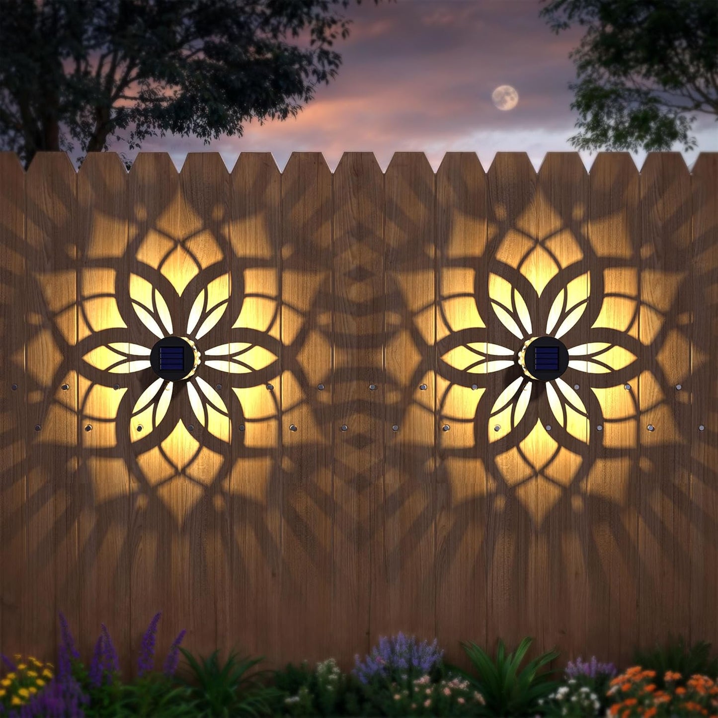 4 Pack Solar Fence Lights Metal Solar Powered Outdoor Wall Deck Step Lights Mandala Theme